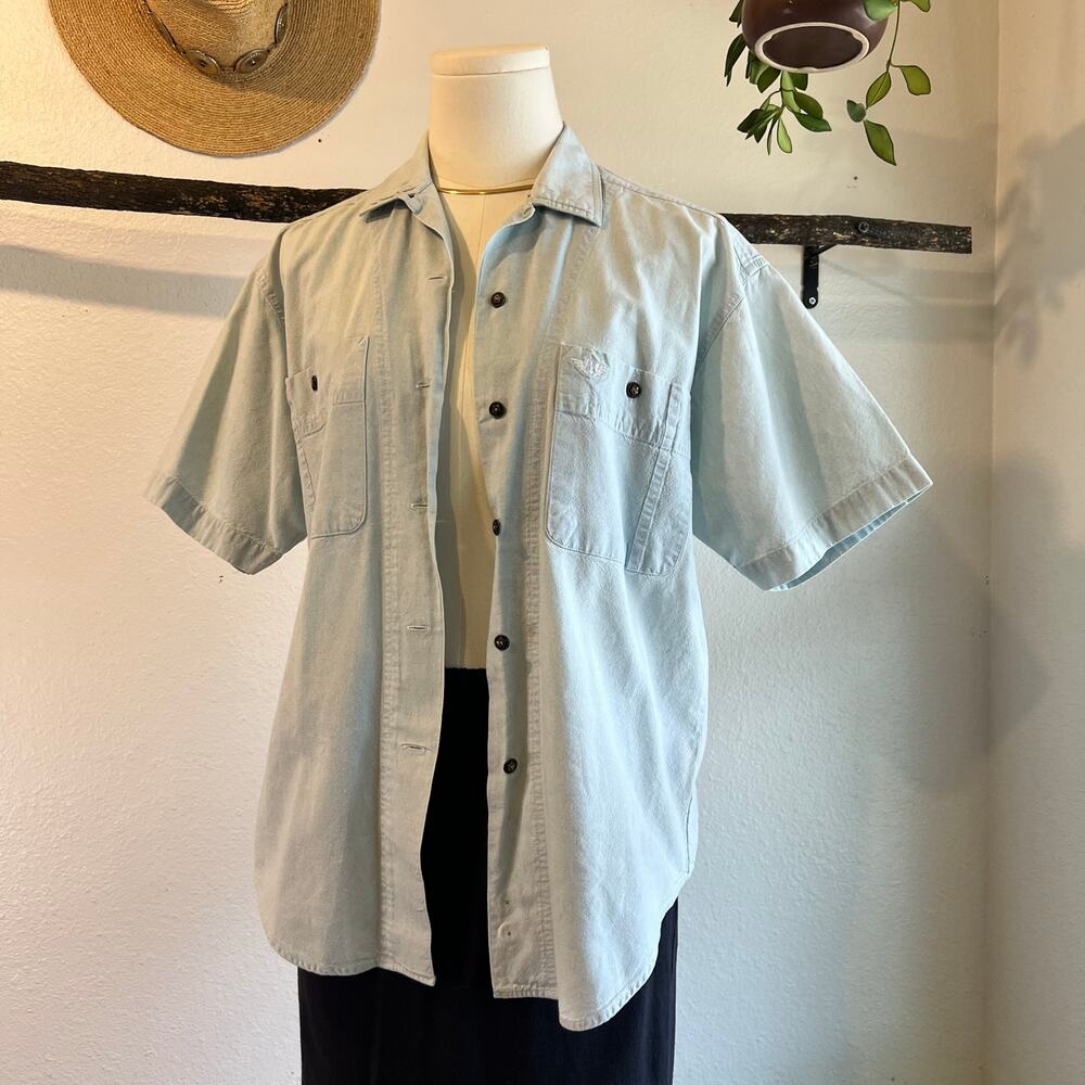 Dockers 100% Cotton 90s Blue Button Down Short Sleeve Shirt Unisex Size Small - Picture 1 of 11